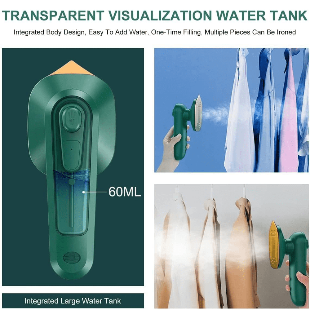 Portable Mini Iron & Steamer – Dry/Wet, Foldable, 60ml Tank for Travel & Home